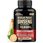 Panax Ginseng 15,000 mg - Red Korean Ginseng Supplement for Men - Extra Strength 10:1 Extract - Energy, Focus, Productivity & Performance - Natural & Vegan - Made in USA - 120 Capsules, 2 Month Supply