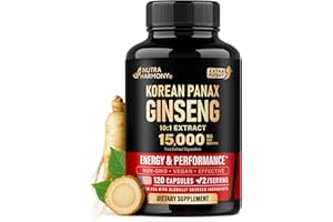 NUTRAHARMONY Panax Ginseng 15,000 mg - Red Korean Ginseng Supplement for Men - Extra Strength 10:1 Extract - Energy, Focus, Productivity & Performance - Natural & Vegan - Made in USA - 120 Capsules, 2 Month Supply