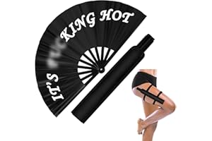 Anglechic 13" Large Folding Rave Fan with Holster for Men Women Festival Line Dancing Music Festival Party Black Decoration