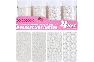 MISS DOOZY White Pearl Sprinkles for Cake Decorating, 11.3 Oz Edible Pearls Sugar 4 Sizes Gift Box Set for Baking Cookie Ice Cream Cupcake Toppings