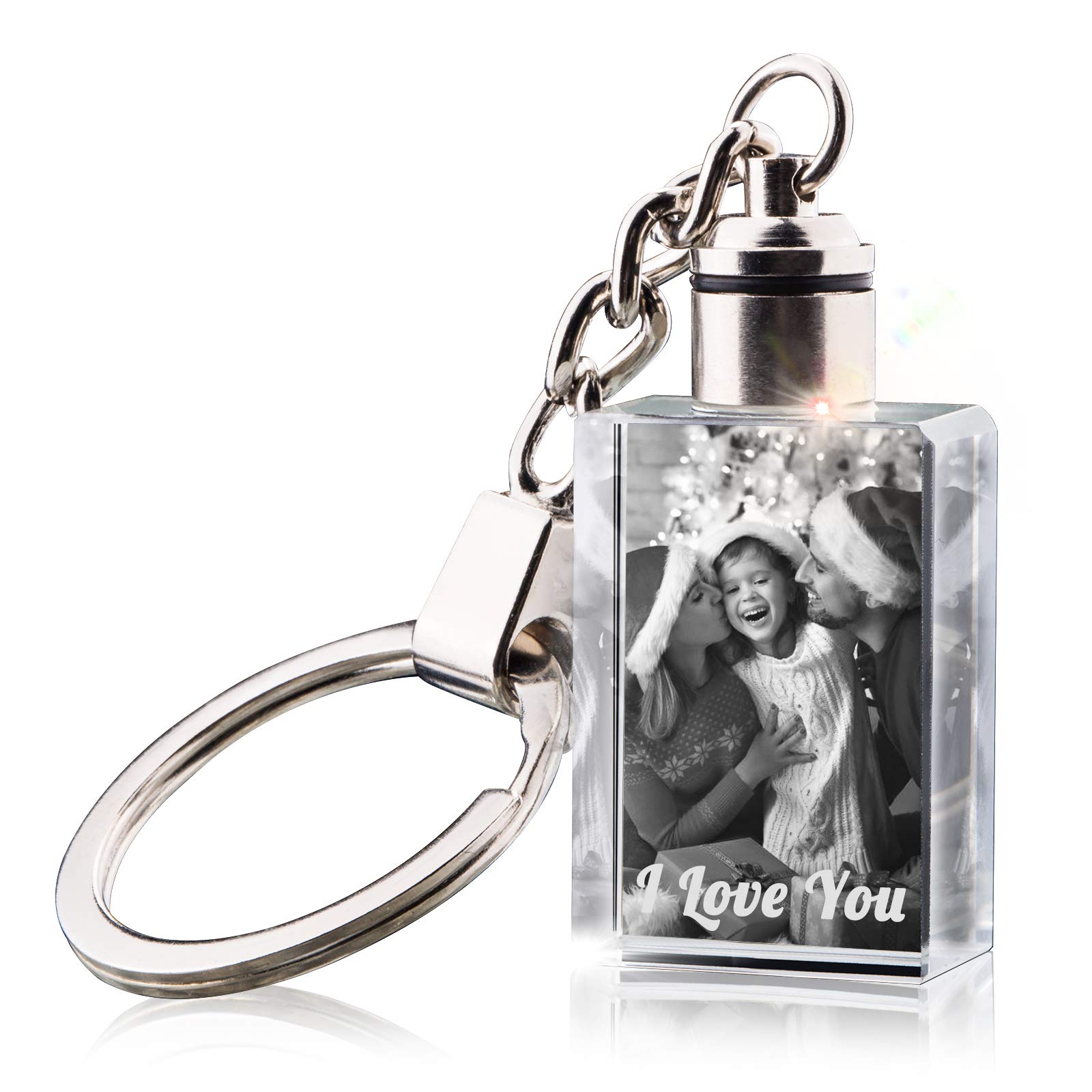 AmlionCustom Personalized Crystal Keychain with Picture Photos Engraved,Customized Cute Unique Gift for Women Men Girlfriend Car Keys (Rectangle)