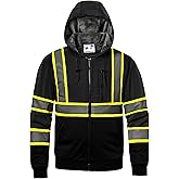 DPSAFETY High visibility Hoodie for Men,Class3 Hi Vis Hoodie,Fleece Lined Reflective Hooded,Construction work Hi-Vis Safety Sweatshirt,Black XL