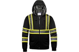 DPSAFETY High visibility Hoodie for Men,Class3 Hi Vis Hoodie,Fleece Lined Reflective Hooded,Construction work Hi-Vis Safety Sweatshirt,Black L
