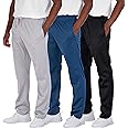 Real Essentials 3 Pack: Men's Active Athletic Casual Tricot Open Bottom Sweatpants with Pockets (Available in Big & Tall)