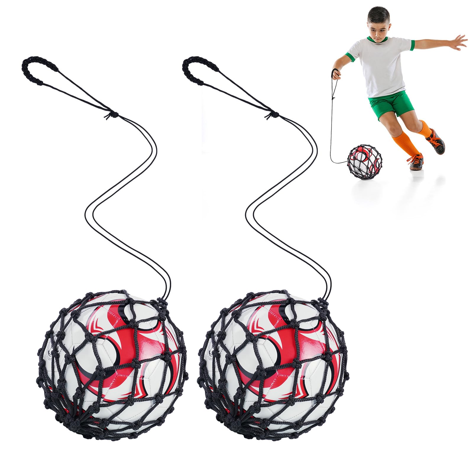 Ainiv Soccer Ball Net Kicker, 2PCS Soccer Bungee Trainer, Football Kick Trainer, Soccer Ball Juggling Net Holder, Training Aid Football Skills Practice for Kids Youth Adults, for Size 3 4 5 Footballs