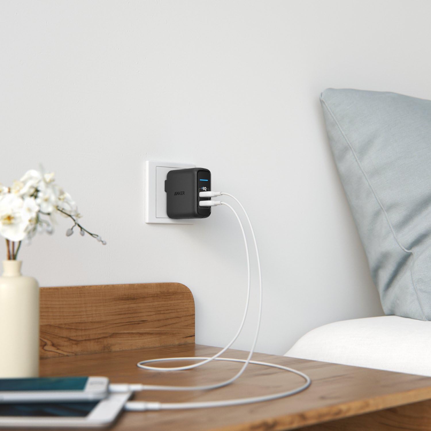 USB Charger, Anker Elite Dual Port 24W Wall Charger, PowerPort 2 with PowerIQ and Foldable Plug, for iPhone 11/Xs/XS Max/XR/X/8/7/6/Plus, iPad Pro/Air 2/Mini 3/Mini 4, Samsung S4/S5, and More