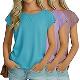 LessonZoo 3 Pack Girls Cap Sleeve T-Shirts Round Neck Solid Tops Teen Girls Casual Loose Summer Basic Tees 5-14 Years