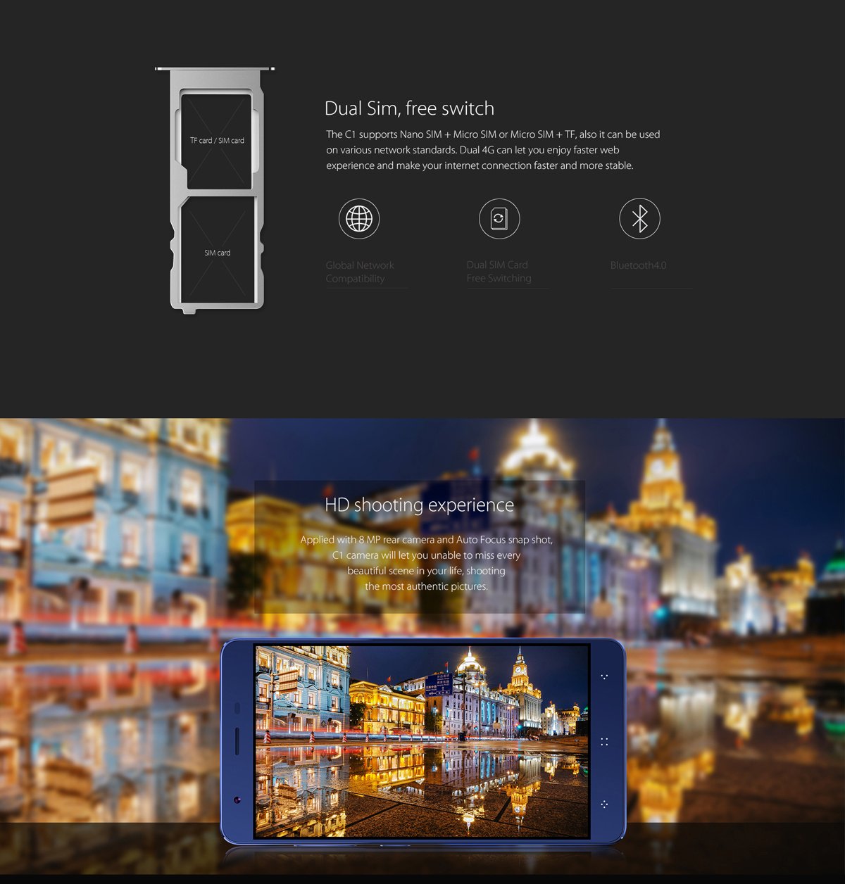 Elephone C1 Mini Migvela Smartphone Android 6.0 4G LTE Quad-Core 5 Inch 1280*720 pixel HD Mobile,1GB RAM 16GB ROM Dual Cameras Dual SIM with Fingerprint(Blue)