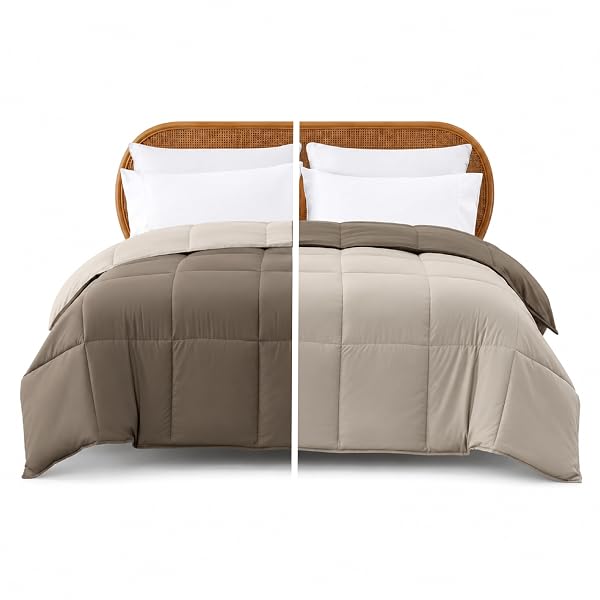 MODERN THREADS DOWN ALTERNATIVE REVERSIBLE COMFORTER TAUPE/CHAMPAGNE QUEEN