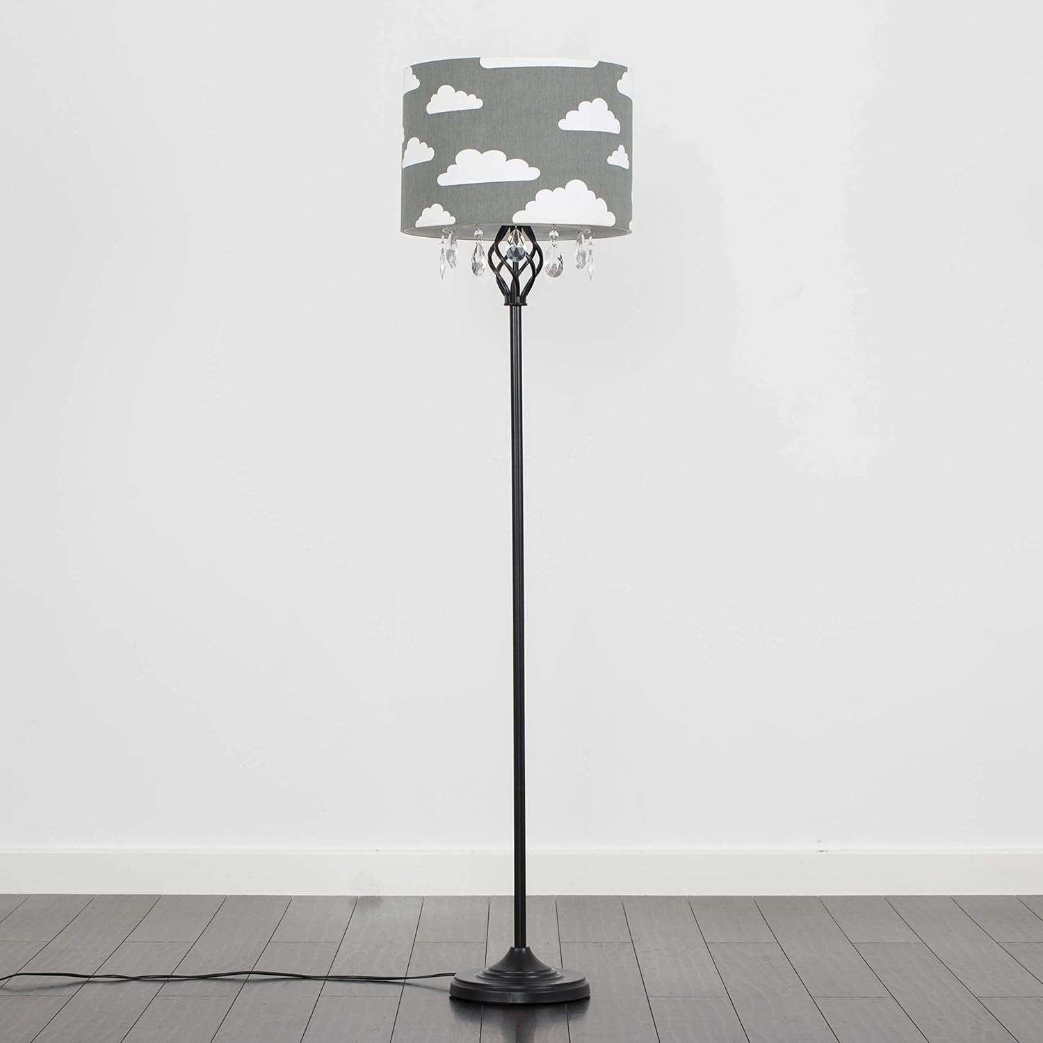 Traditional Style Black Barley Twist Floor Lamp With A Large Grey