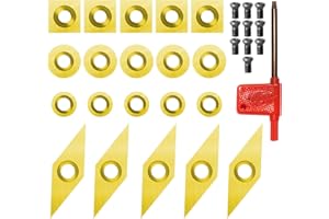 OUYANG 20 Pcs Tungsten Carbide Cutters Inserts Set for Wood Lathe Turning Tools, Indexable Replacement High Strength Fits for DIY Woodworking Lathe Wood Turning Finisher Hollower Tools (Gold)