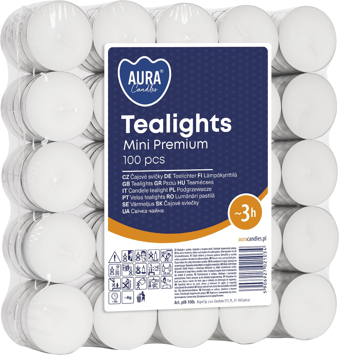 100 x White Tea Lights in Battery - Odourless - 3 Hours - 10 g - Diameter 3.8 x 1.2 cm