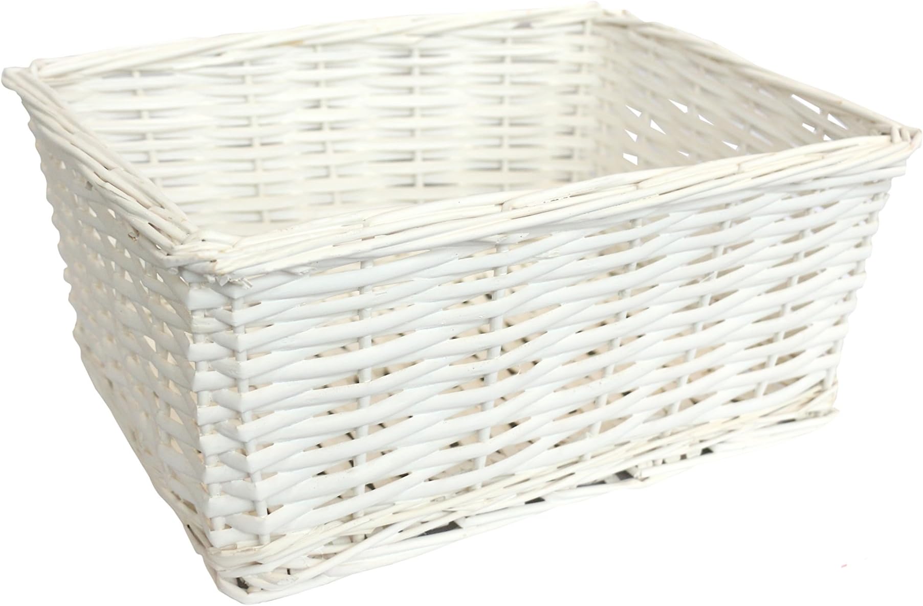 Wicker Basket Storage Hamper Small Medium Large White or Rose Design Home Decor (Medium, White)