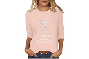 SMIDOW Women Easter Day Tops Jesus Cross Printed Tee Casual Christian Blouse 3/4 Sleeve T-Shirt Religious Blouses