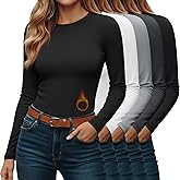 Oakgarden 5 Pack Women's Thermal Shirts Long Sleeve Fleece Lined Crew Neck Undershirts Warm Raglan Tops Winter Base Layer