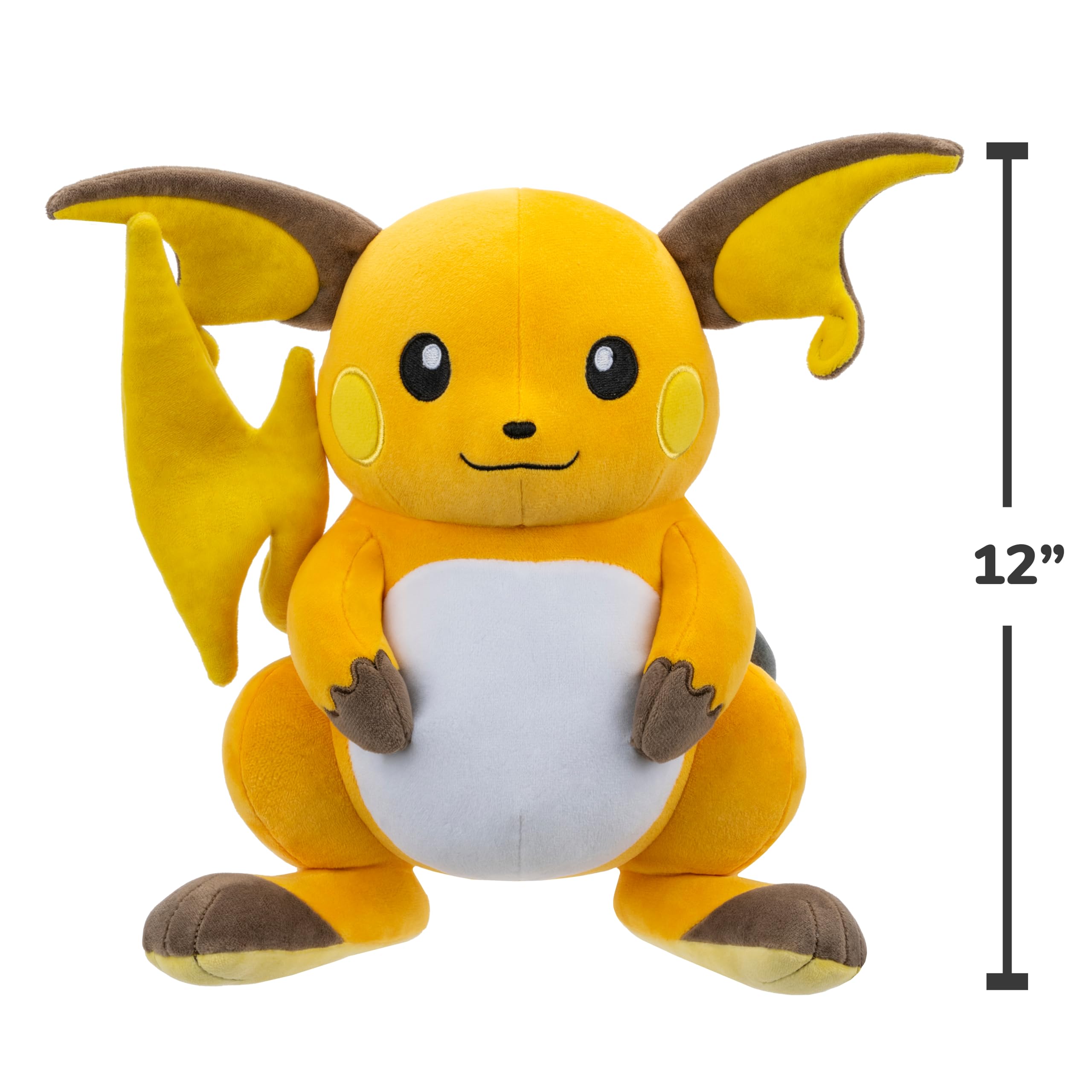 Pokemon 12 Large Raichu Plush - Officially Licensed - Pikachu Evolution Figure - Authentic Soft 12-Inch Stuffed Animal Toy - Gift for Kids, Boys, Girls - 2+