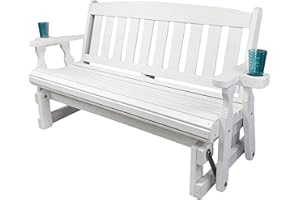AMISH CASUAL Amish Heavy Duty 800 Lb Mission Pressure Treated Porch Glider with Cupholders (4 Foot, Semi-Solid White Stain)