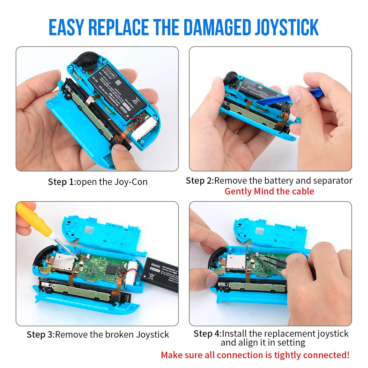 Joycon Joystick Replacement, Nintendo Switch Joy Con Grip Accessories, 3D Replacement Joystick,(24Pcs) -Include 2 Pack Switch Analog Thumb Stick,Tri-Wing,Cross Screwdriver,Pry Tools,4 Thumbstick Caps