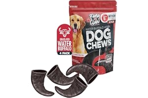 Fang and Claw Water Buffalo Horn Dog Chew 4 Pack (Medium 6 Inch), Long-Lasting Natural Chews for Aggressive Chewers, Single-Ingredient, No Rawhide