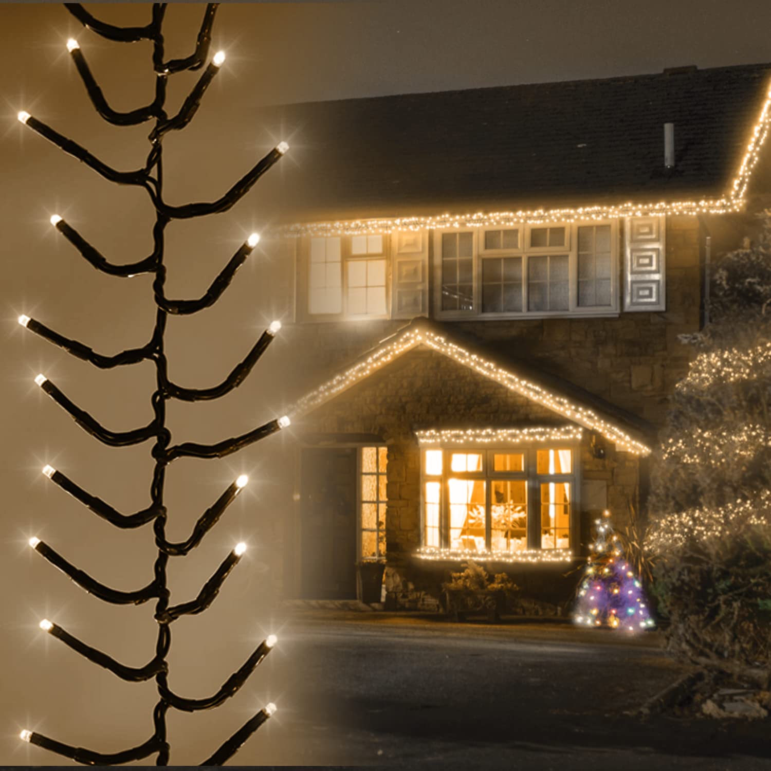 ANSIO® Christmas Lights 2000 LED 24m/78ft Cluster Christmas Tree Lights for Indoor & Outdoor Warm White Decorations Fairy Lights with Timer for Xmas Garden Bedroom & Party | Mains Powered Green Cable…