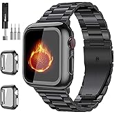 Bekomo Compatible with Apple Watch Band 49mm 46mm 44mm 45mm 42mm 40mm 38mm 41mm, Stainless Steel iWatch Bands with 2 Pack Tempered Glass Case for Series 11/10/9/Ultra 3 2/8/7/6/5/4/3/2/1/SE for Men