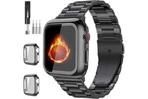 Bekomo Compatible with Apple Watch Band 49mm 46mm 44mm 45mm 42mm 40mm 38mm 41mm, Stainless Steel iWatch Bands with 2 Pack Tempered Glass Screen Case for Series 10/9 Ultra 2 8/7/6/5/4/3/2/1/SE for Men