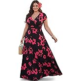 KOH KOH Womens 2026 Short Cap Sleeves Abstract Flower Print Long Maxi Dress Gown