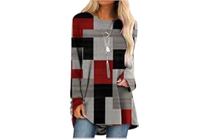 FARTEY Womens Tunics or Tops to Wear with Leggings Long Sleeve Loose Fit Fall Clothes Crewneck Gradient Comfy Shirts Blouses