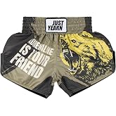 JUST YEARN Muay Thai Boxing Shorts | Traditional Kickboxing Workout Trunks Unisex High Mobility