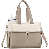 LOVEVOOK Upgrade Version Work Bags for Women 15.6 Inch Laptop Bag Large Capacity Mutiple Pockets Teacher Bag Water Resistant Canvas Tote Bag Purse for Office Travel College Nurse Teacher, Khaki Beige