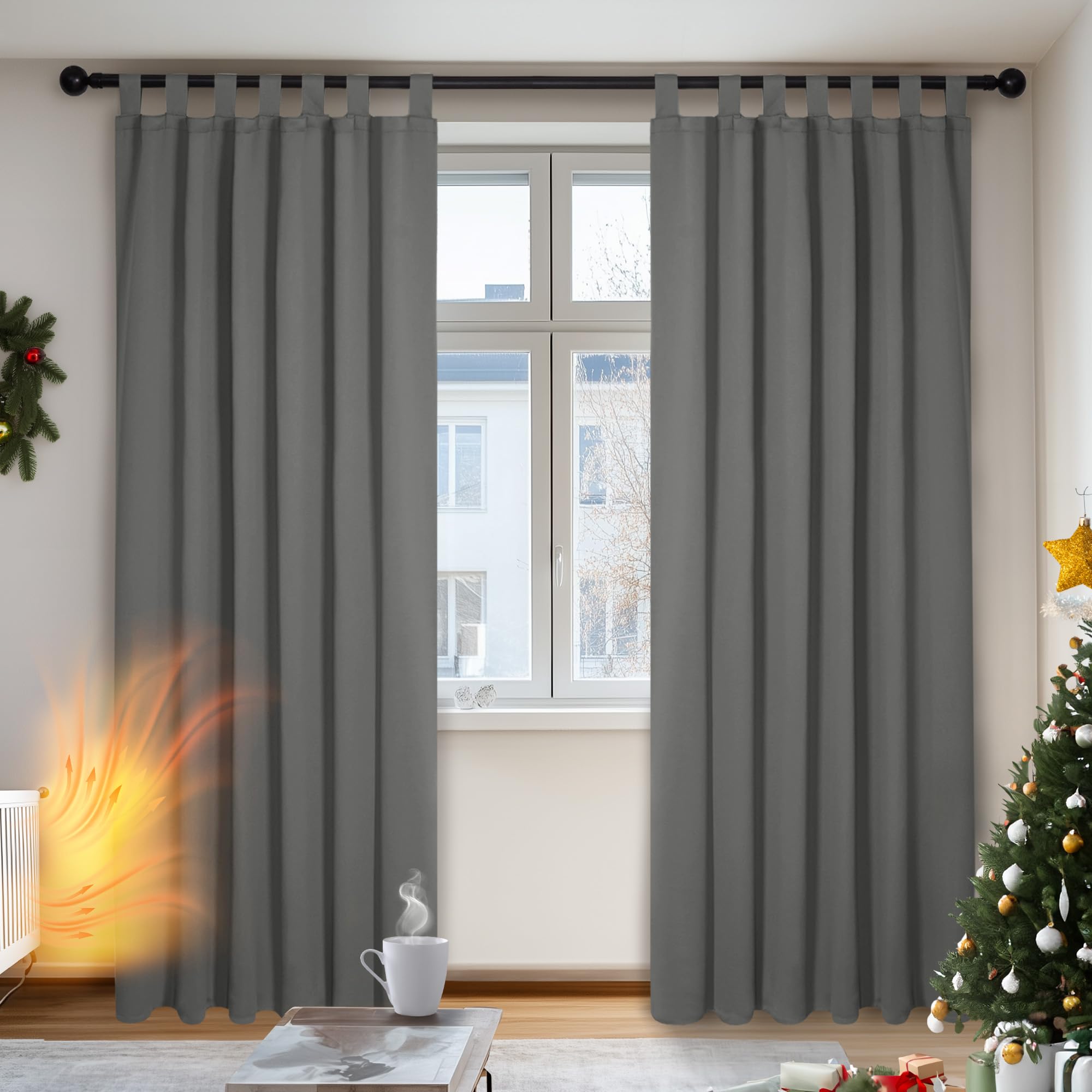 Deconovo Super Soft Solid Blackout Curtains Tab Top Curtains Thermal Insulated Curtains for Door Light Grey W55 x L82 Inch One Pair