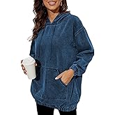 Aomice Women's Denim Hoodie Long Sleeve Pullover Sweatshirts Jean Jacket with Pockets