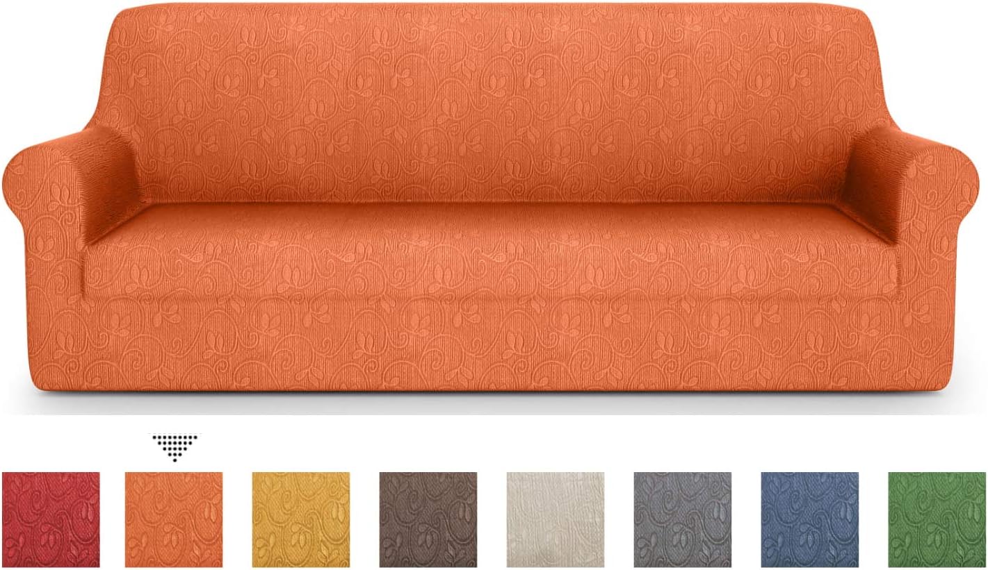 PETTI Artigiani Italiani Elastic Cover, Elegant Sofa Slipcover, 100% Made in Italy, Fabric, Orange, 2 Seater/LoveSeat
