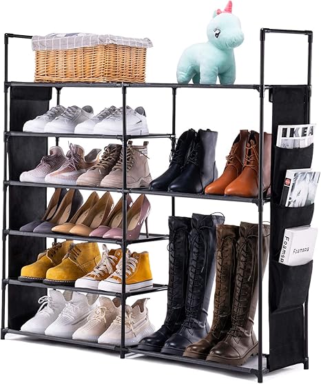Amazon Youdesure 6段シューズラック 靴収納オーガナイザー 不織布ブーツオーガナイザー サイドポケット付き 25足収納 クローゼット玄関用 ブラック シューズラック オンライン通販