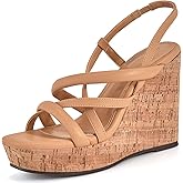 Coutgo Women Platform Wedge Sandals Cork Slingback Wedges Espadrilles Heels Summer Shoes