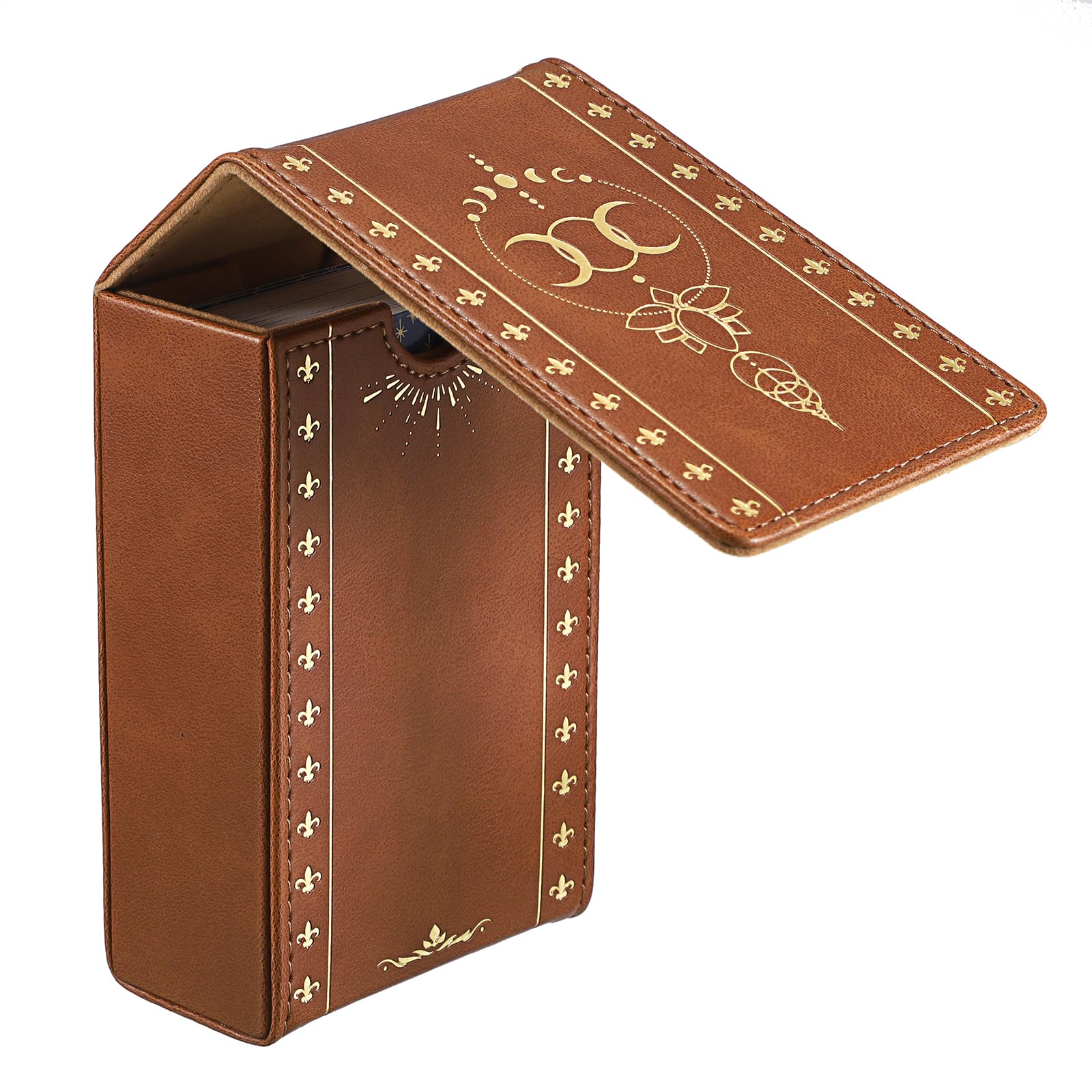 TOLIDA PU Leather Tarot Cards Box - Universal Tarot Card Storage Case Protective Box Holder for Most Standard Size Tarot Cards, Daily Oracle Card Organizer, PU Leather Storage Box, Brown