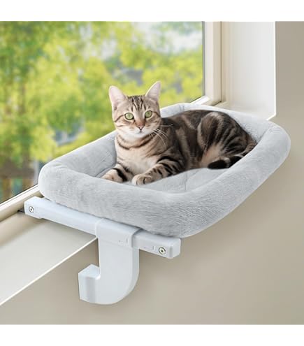 DLMLEMU Hanging Cat Bed For Window Or Bedside - Holds 44 Lbs, Blue Fabric With Solid Wood Frame