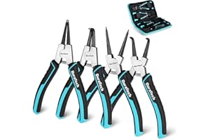 DuraTech 4 PCS Snap Ring Pliers Set, 7 Inch Heavy Duty Internal & External Circlip Pliers Kit with Straight/Bent Jaw, Premium CRV Steel, Precision Spring Loaded C Clip Pliers with Storage Pouch