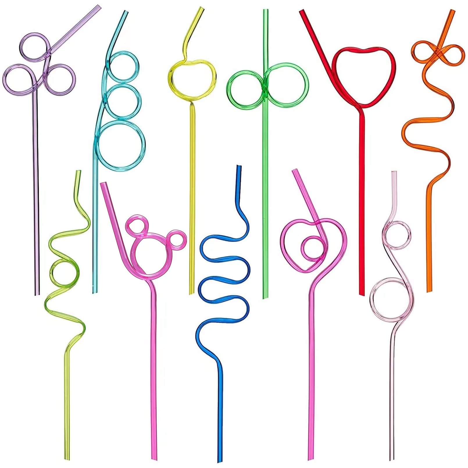 33 Pcs Crazy Straws - 11 Different Designs Colorful Loop, 10'' Reusable Plastic Silly for Kids, Fun Varied Twists for Birthday Party Supplies