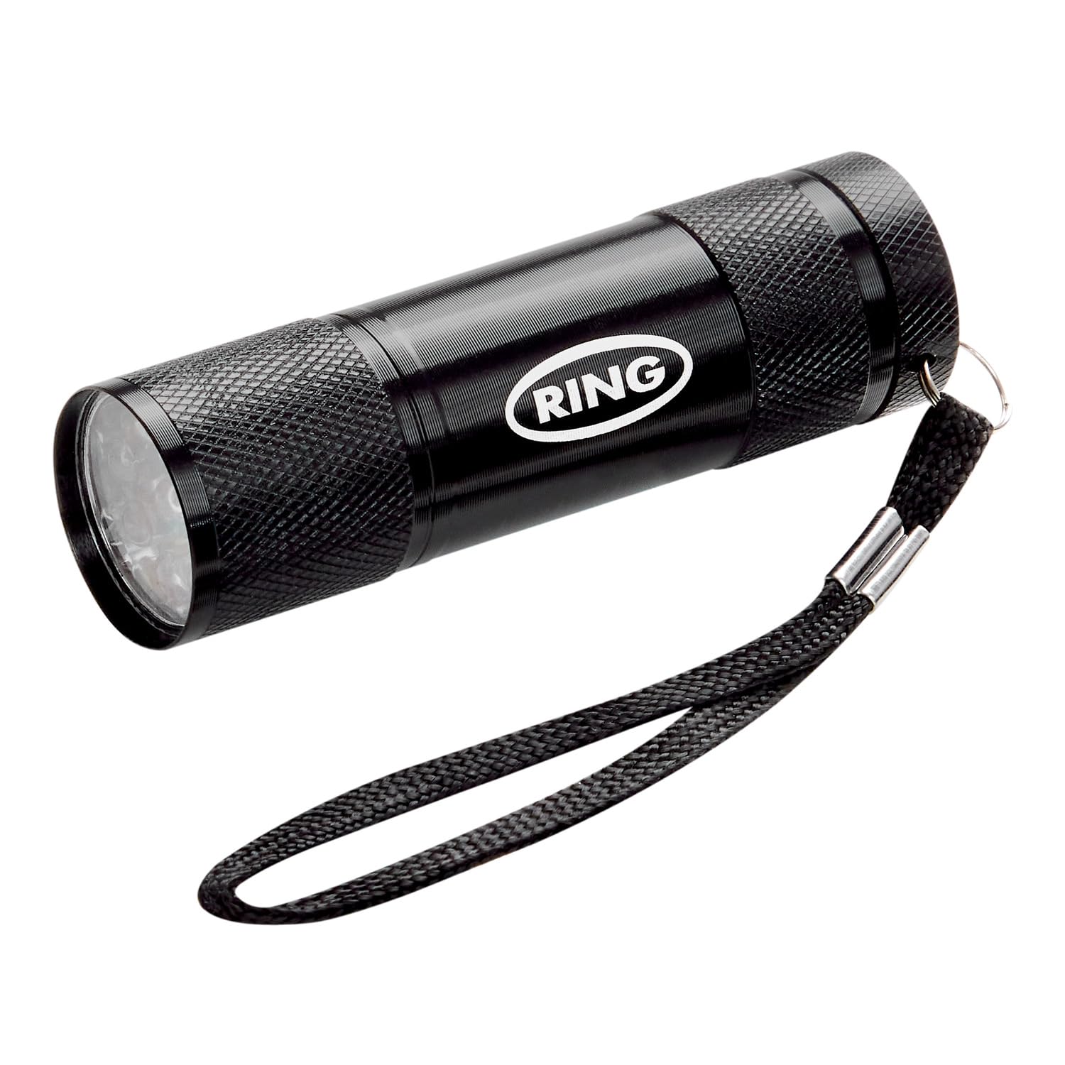 RING Black LED Aluminium Torch: 9 Super Bright White LEDs With Tactical On/Off Switch