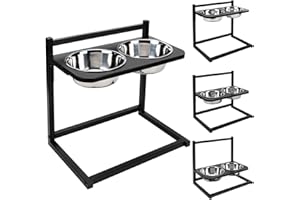 Emfogo Dog Food Bowls Raised Dog Bowl Stand Feeder Adjustable Elevated 3 Heights 5in 9in 13in with Stainless Steel Food Elevated Dog Bowls for Large Dogs and Cats 16.5x16 inch,Patented