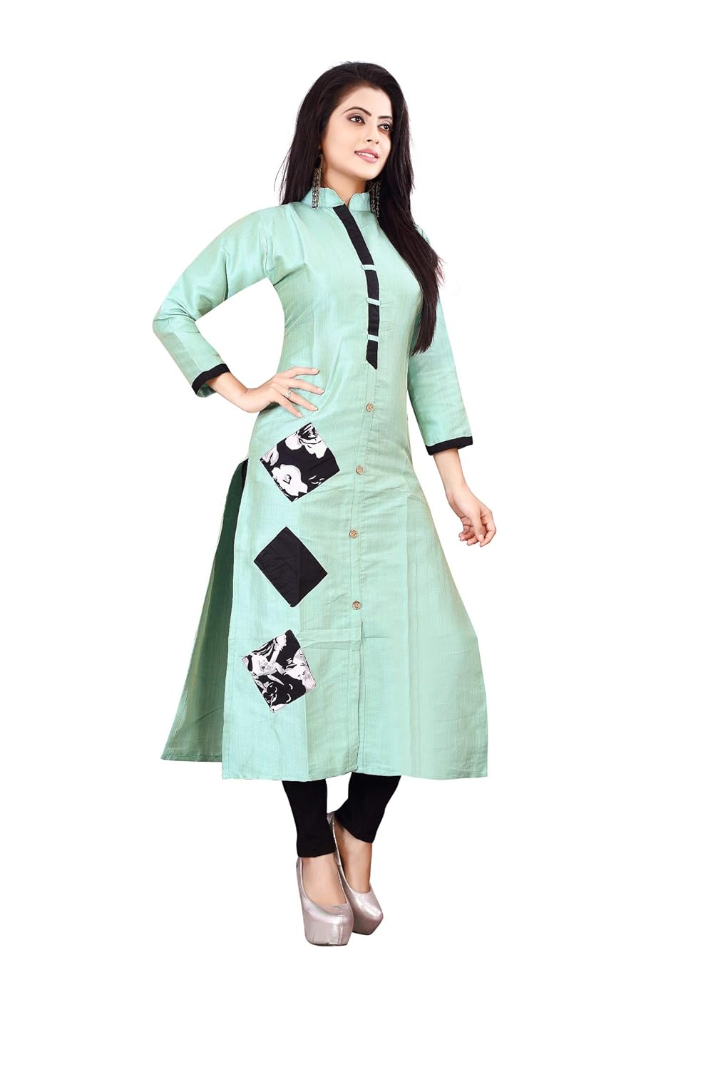 om sai latest creation women's shining khadi cotton stitched straight kurti (oslc-k2093) green