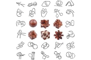 RLYLF 30pcs Brain Teaser Puzzles Game for Adults and Kids Ancient Wooden and Metal Puzzles 3D Educational Toys IQ Logic Train Family Games Party Favor Coffee Time Unlock Interlock Puzzles Box