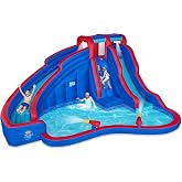 SUNNY &amp; FUN Double Dip Inflatable Water Slide Park with Two Slides | Heavy-Duty Oxford Blow-Up Water Park for Kids Backyard with Splash Pool, Air Blower &amp; Carry Bag | Easy Setup &amp; Drainage