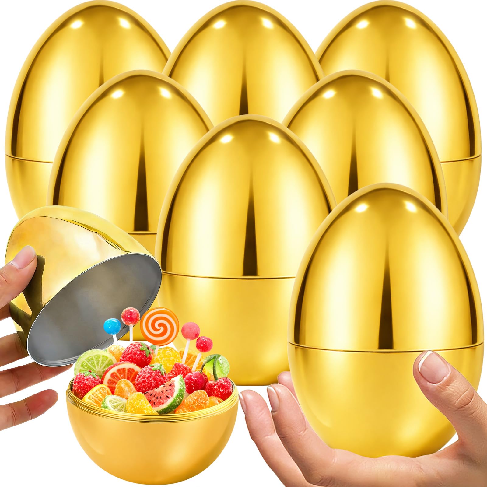 ZICZLI 6 PCS 6" Jumbo Golden Metallic Easter Eggs,Giant Plastic Fillable Eggs for Kids Boys Girls Ultimate Hunt Prizes Basket Stuffers Easter Party Favor Gifts
