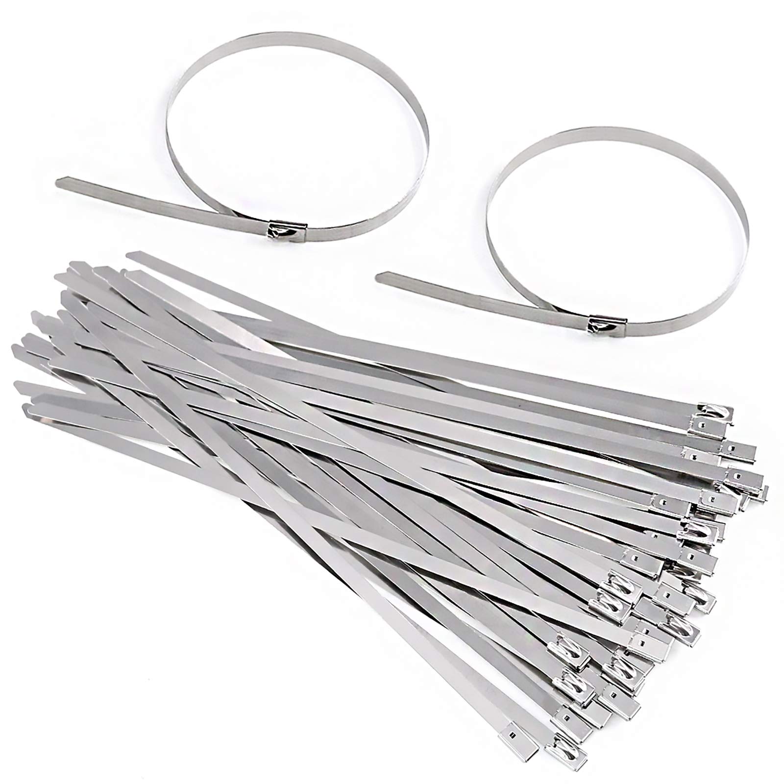 Keadic 30Pcs 8" Stainless Steel Cable Ties,Metal Cable Tie, 304 Stainless Zip Ties with Steel Ball Stopper, Suitable for Exhaust Wrapping, Binding Tie, Garden Repair and Fixed Fence