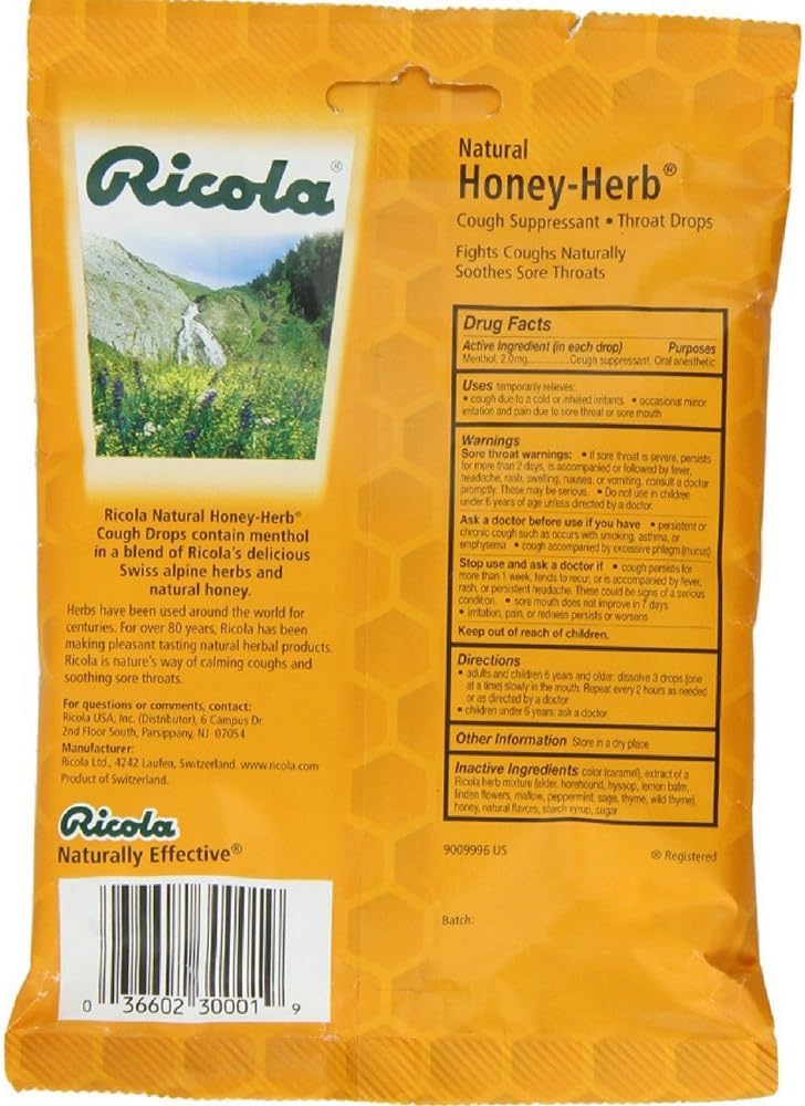 Ricola Honey Herb, 24ct, Pack of 5: Health & Personal Care