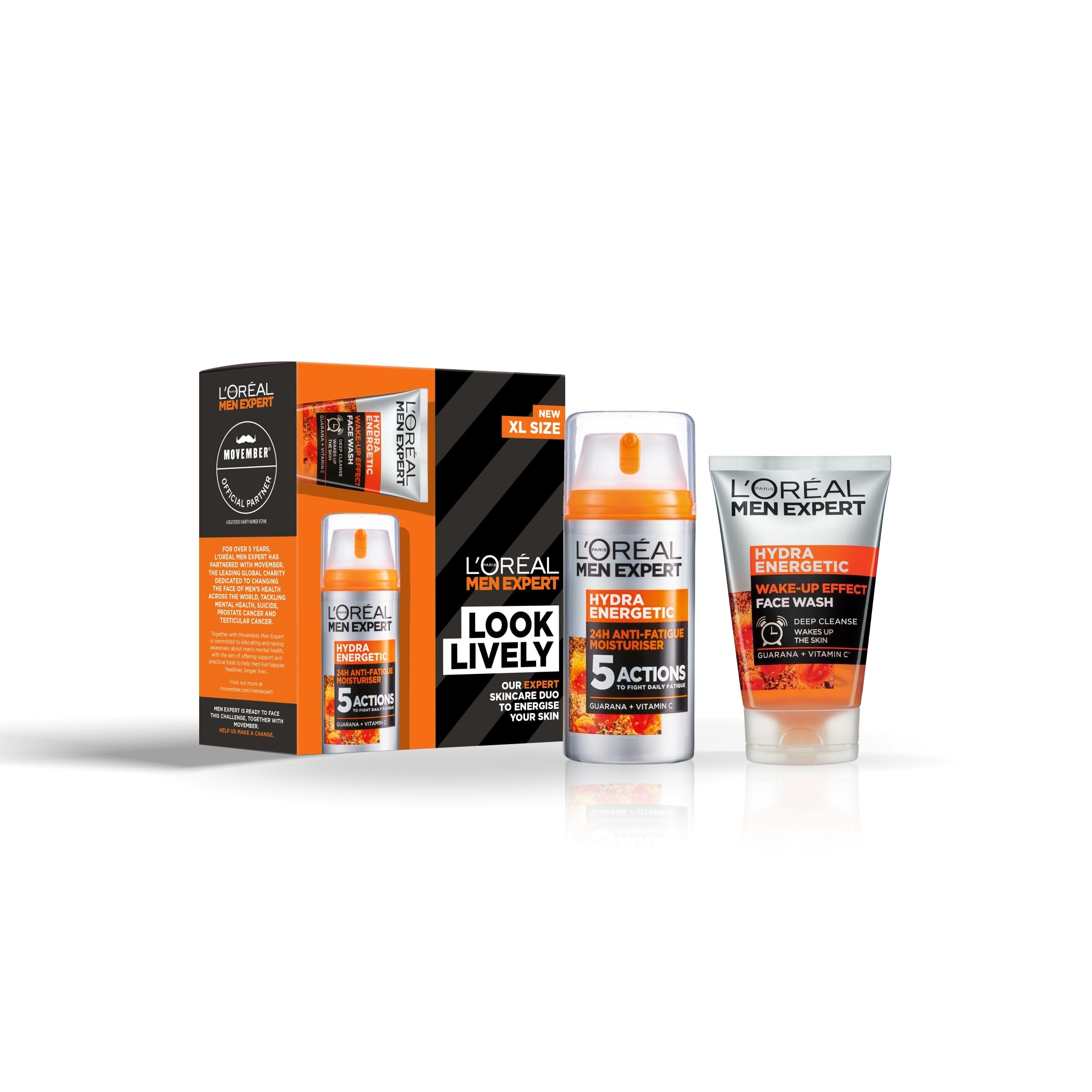 L’ORÉAL MEN EXPERT LOOK LIVELY GIFTSET FOR MEN, ANTI-FATIGUE MOISTURISER XL 100ML & FACE WASH 100ML, HYDRA ENERGETIC DUO WITH VITAMIN C*, FOR DULL AND DRY SKIN — image 1