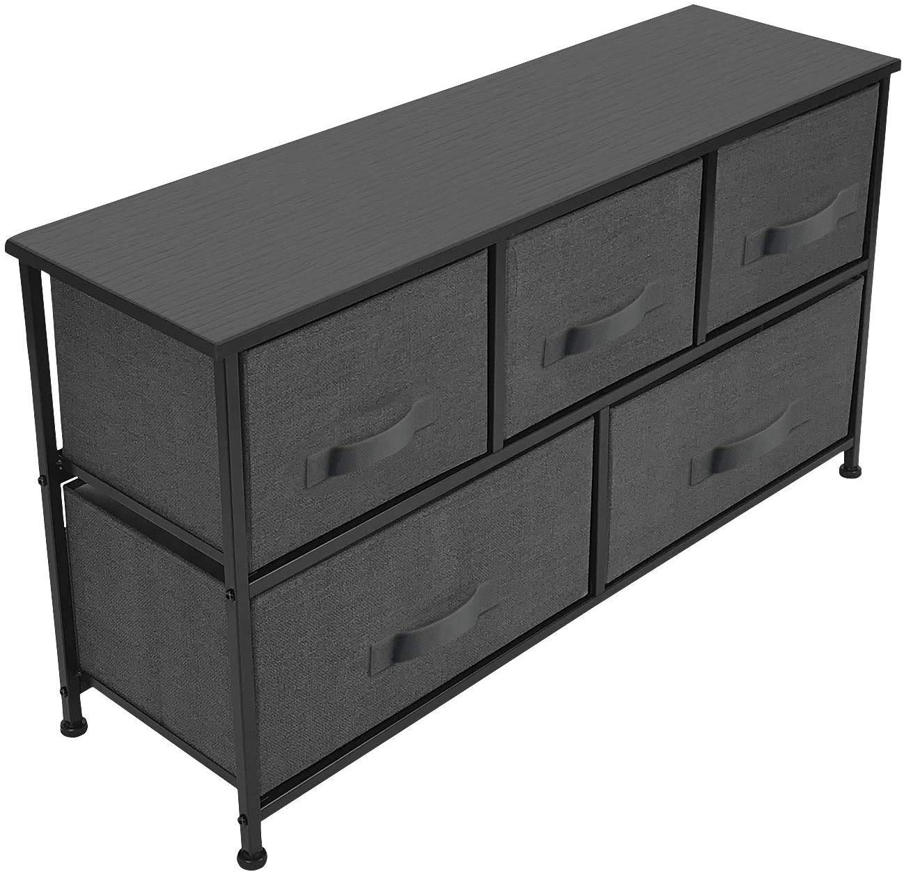 Sorbus Dresser with Drawers - Furniture Storage Tower Unit for Bedroom, Hallway, Closet, Office Organization - Steel Frame, Wood Top, Easy Pull Fabric Bins 5 Drawer Black DRW-CU5-BLKA