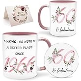 Lingdeer 60th Birthday Gifts for Women Her, 1966 Vintage Birthday Coffee Mugs with Silicone Coaster, Fabulous 1966 Gifts Ideas for 60 Years Old Women Mom Sisters Grandma